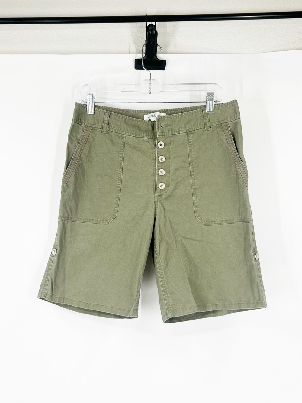 Sundance High Rise 100% Cotton Button Fly Shorts Green